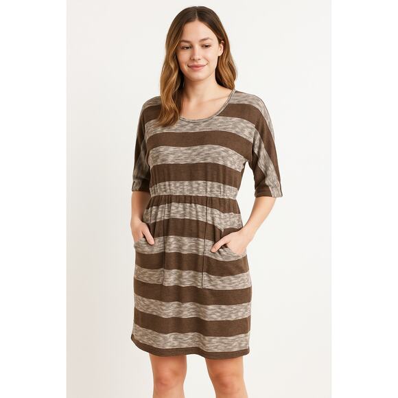2/$30 Maurices Striped Dolman Tunic Dress Medium Women midi casual pockets - Picture 1 of 9